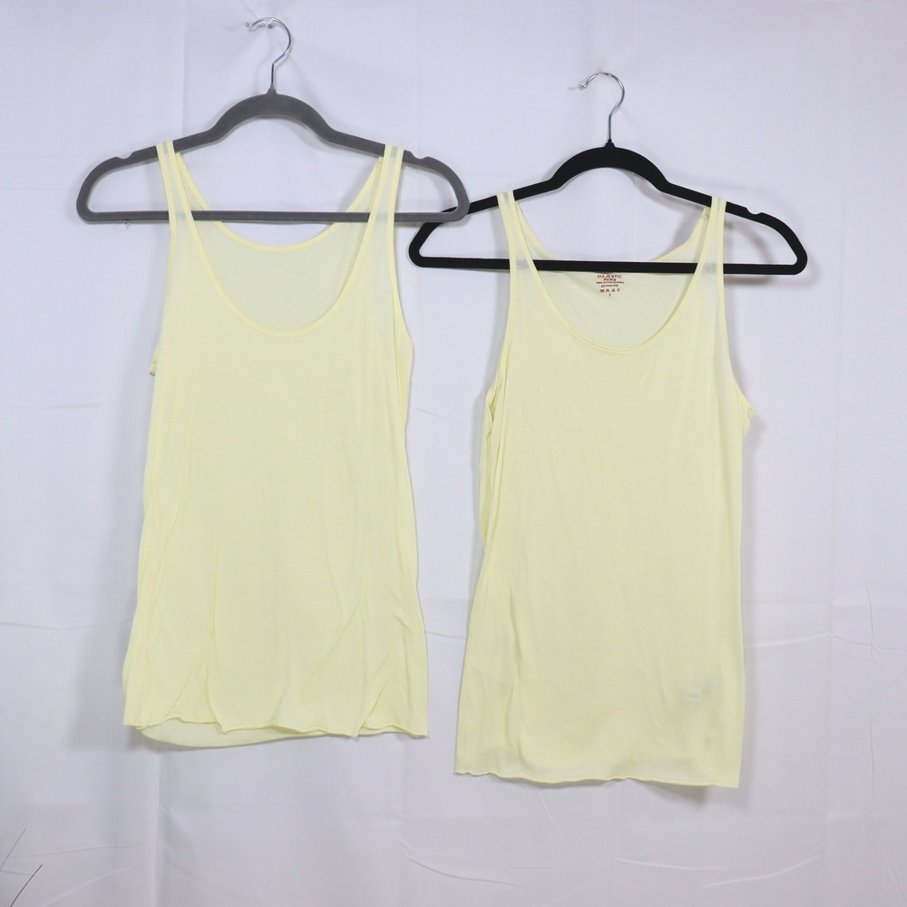 Majestic Filatures Tank‎ Top Set 2 Pale Yellow Womens Cotton Supima Camisole